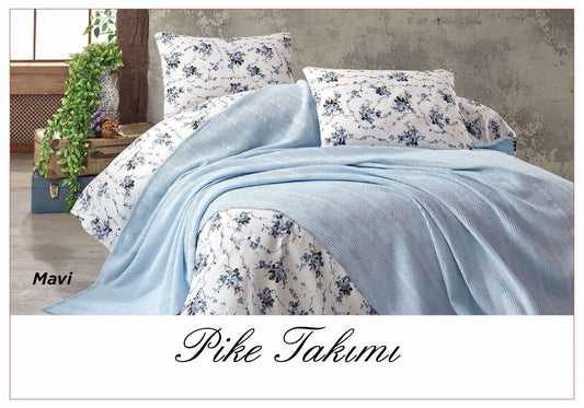 Постельное белье с вафельным покрывалом La Villa Mavi Голубой