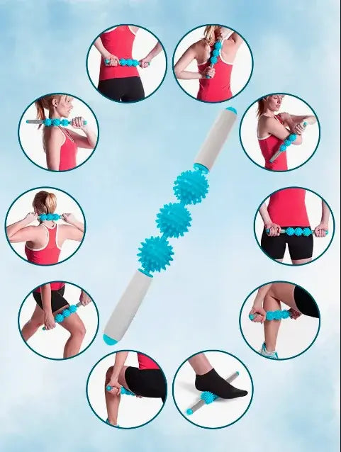 Ролик массажный для йоги массажер для спины валик для фитнеса Massage stick AND 5284 (Шарики 3 шт)