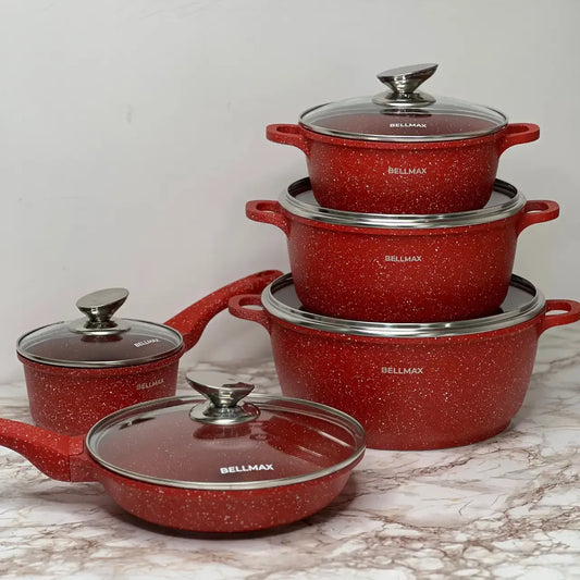 Набор посуды с гранитным антипригарным покрытием BellMax BM-305 из 12 предметов красный