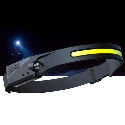 Легкий налобный фонарь LED+COB с датчиком движения и красным светом (черный)