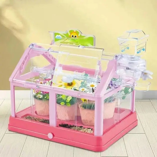 Игровой набор теплица для выращивания растений с семенами и капельным поливом Розовый