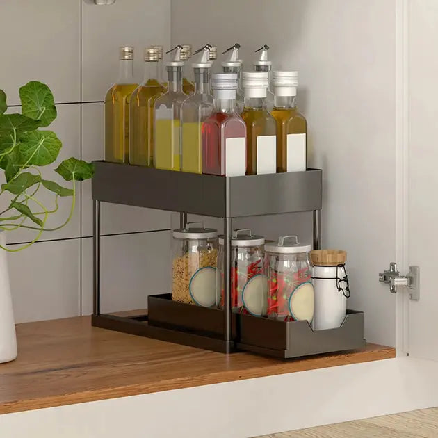 Органайзер двухуровневый с выдвижным ящиком для хранения и крючками