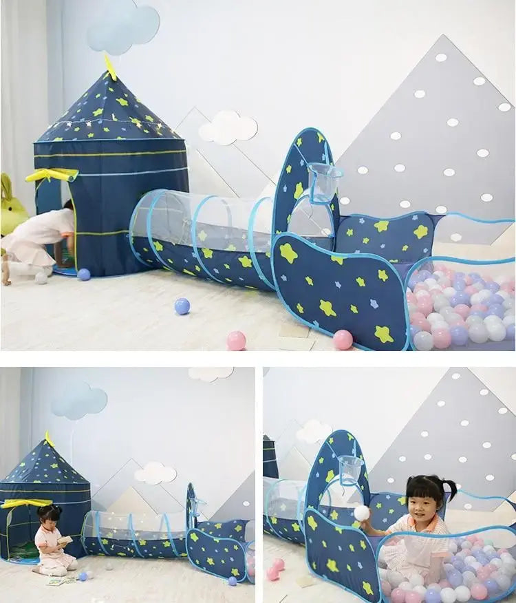Детский игровой домик-палатка "Замок" 3в1 с туннелем и бассейном под шарики синяя