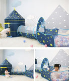 Детский игровой домик-палатка "Замок" 3в1 с туннелем и бассейном под шарики синяя