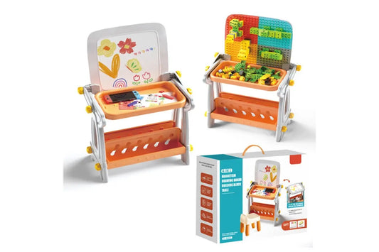 Детский стол 4в1 B8020 / магнитная доска для рисования, конструктор с блоков, стол