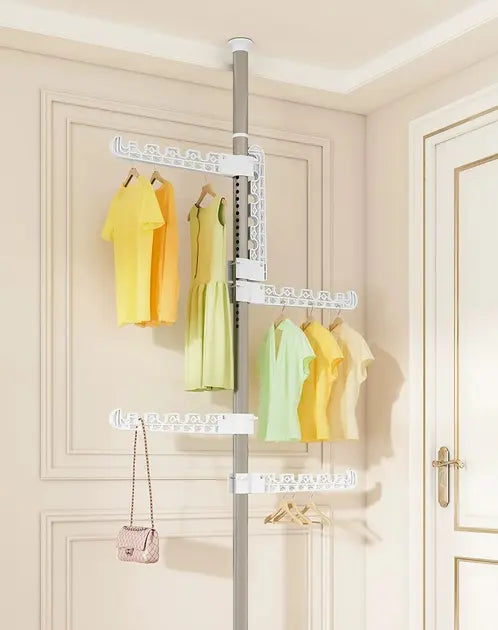 Вертикальная телескопическая вешалка - сушилка для одежды от пола до потолка 4 вешалки