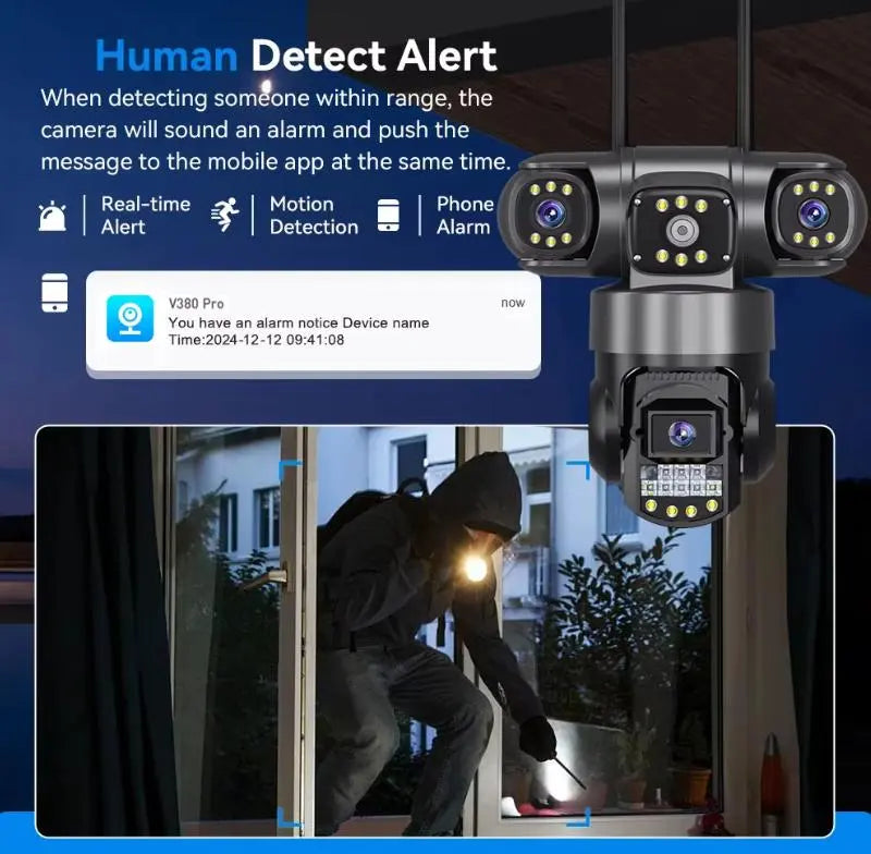 Уличная поворотная 4G IP камера видеонаблюдения EVKVO SC28 V380 Pro | 3 Линзы | 16MP