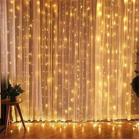 Гирлянда Водопад USB штора 3х2м, теплый белый, 200 LED + пульт / Новогодняя светодиодная гирлянда на окно