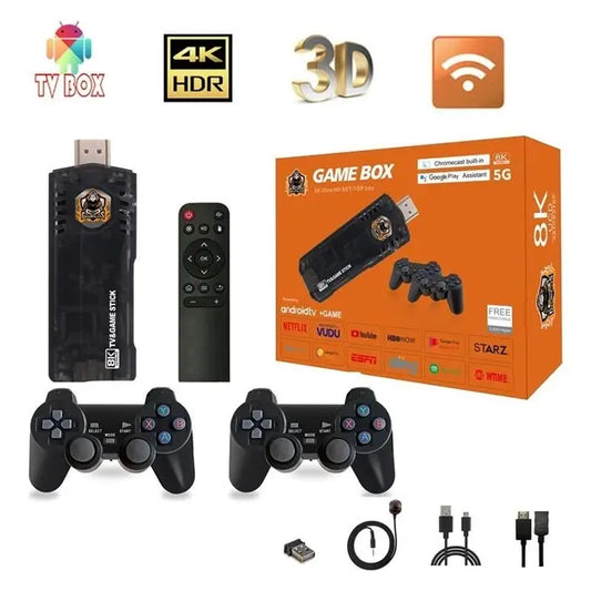 Игровая ТВ приставка Game Box 8K 8X M98 Smart TV Stick 64GB геймстик с геймпадами + 10000 встроенных игр