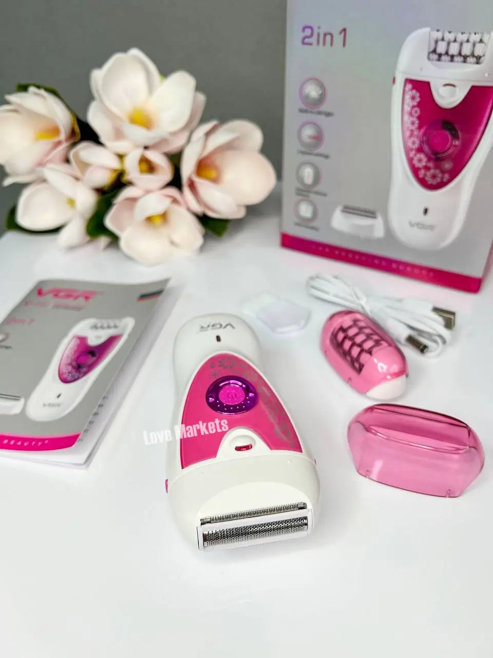 Эпилятор VGR V-722 аккумуляторный 2 скорости 32 пинцета с насадками / Беспроводной эпилятор