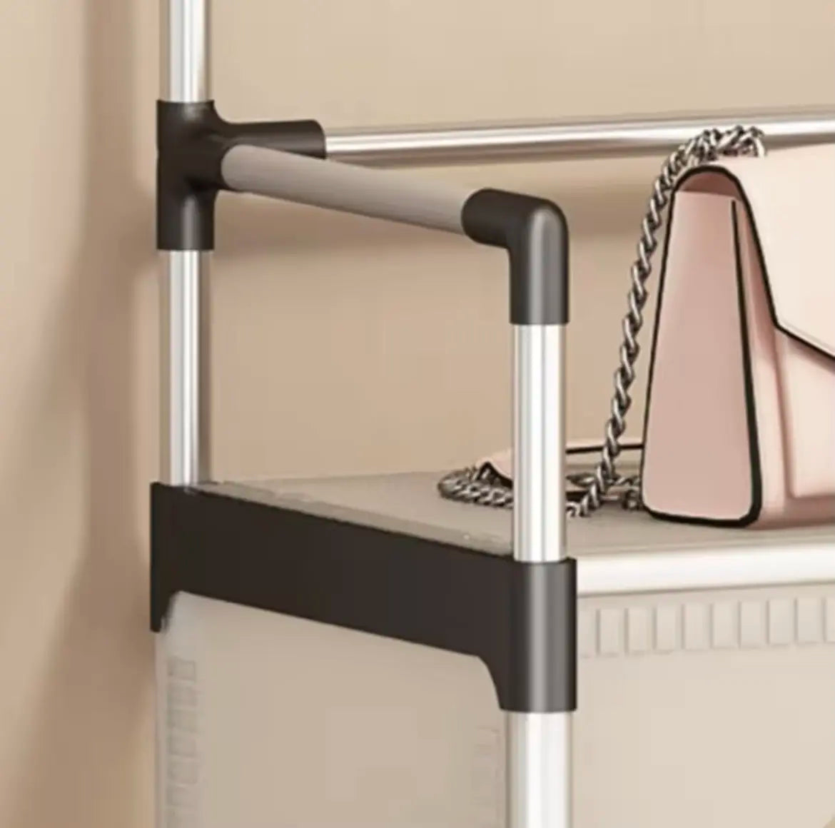 NEW Железная вешалка для одежды + подставка для обуви, 2 в одном, 4 полки  Бежевая