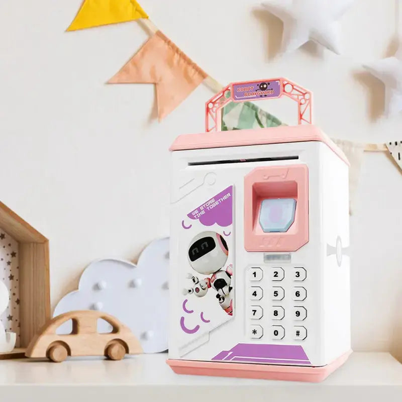 Розовая Электронная Копилка сейф с отпечатком пальца и кодовым замком «BODYGUARD» + купюроприемник