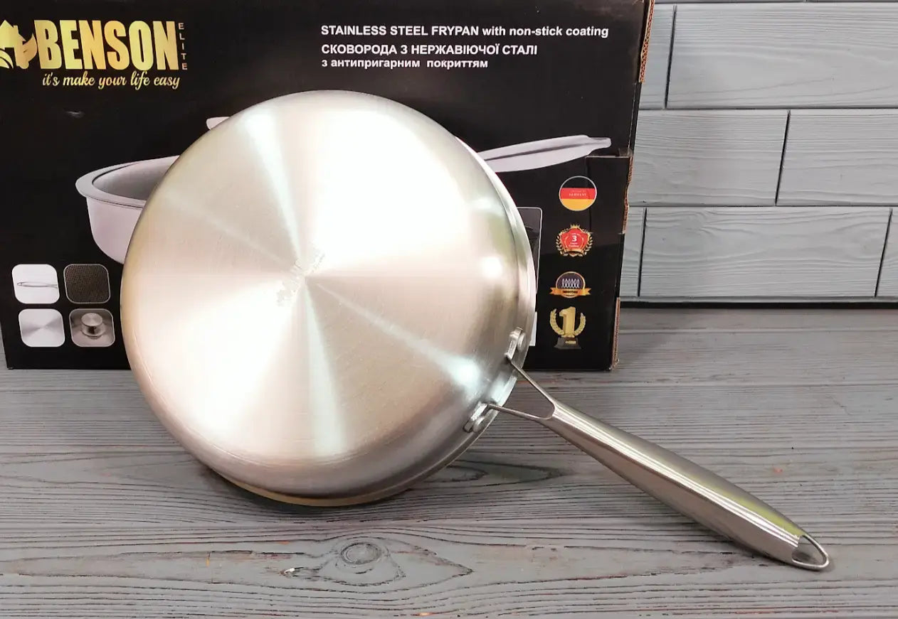 Cковорода глубокая Benson из нержавеющей стали 26 см (BN-587) Антипригарное покрытие