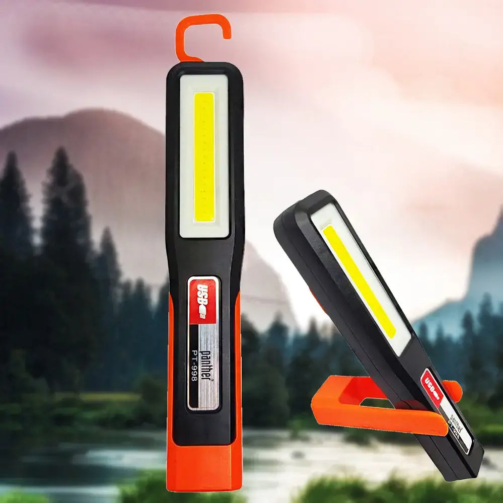 Фонарь аккумуляторный ручной LED с магнитом и крючком COB боковая панель зарядка USB 1200mAh фонарик PT-998