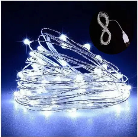 Гирлянда нить Роса от USB, 30м, 300LED + пульт, Холодный белый / Светодиодная новогодняя гирлянда