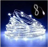 Гирлянда нить Роса от USB, 30м, 300LED + пульт, Холодный белый / Светодиодная новогодняя гирлянда