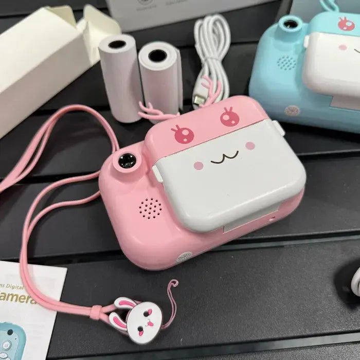 Голубой Детский фотоаппарат C11 с экраном моментальной печати фото "Рожки"