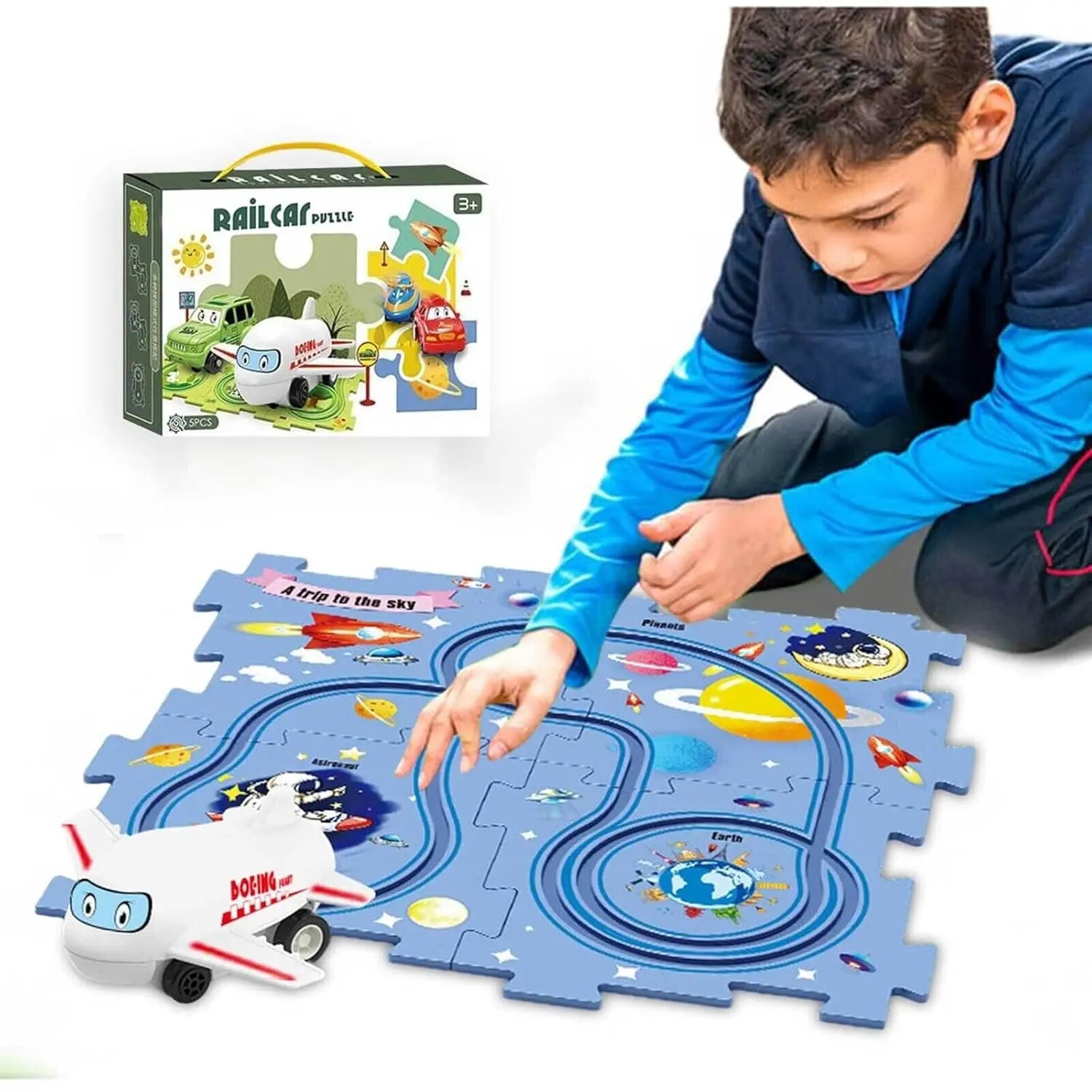 Пазл для детей "Railcar Puzzle" с игрушечным самолетом (5 деталей)
