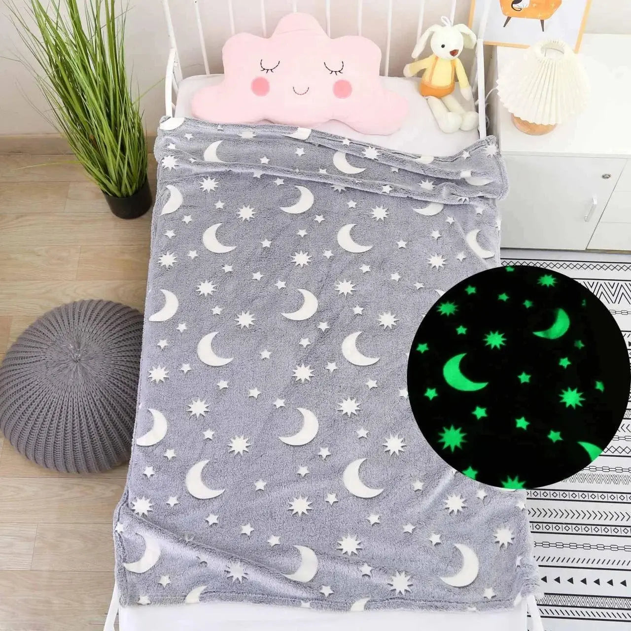Серый Детский плед-покрывало светящийся в темноте Magic Blanket 150*200