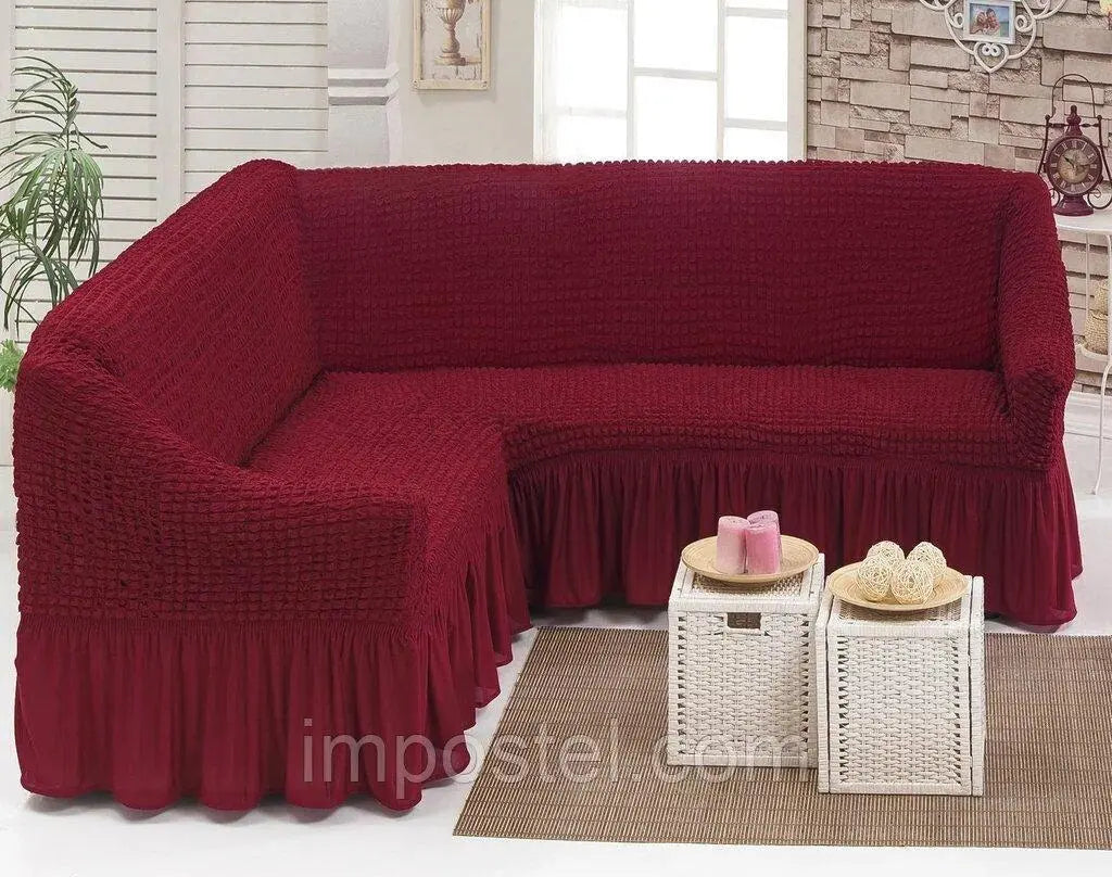 Чехол на угловой диван с оборкой, накидка на диван