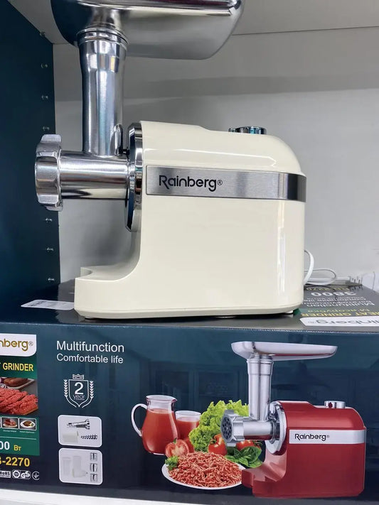 красная Мясорубка Rainberg RB-2270 3800Вт с реверсом и насадками для шинковки и колбас