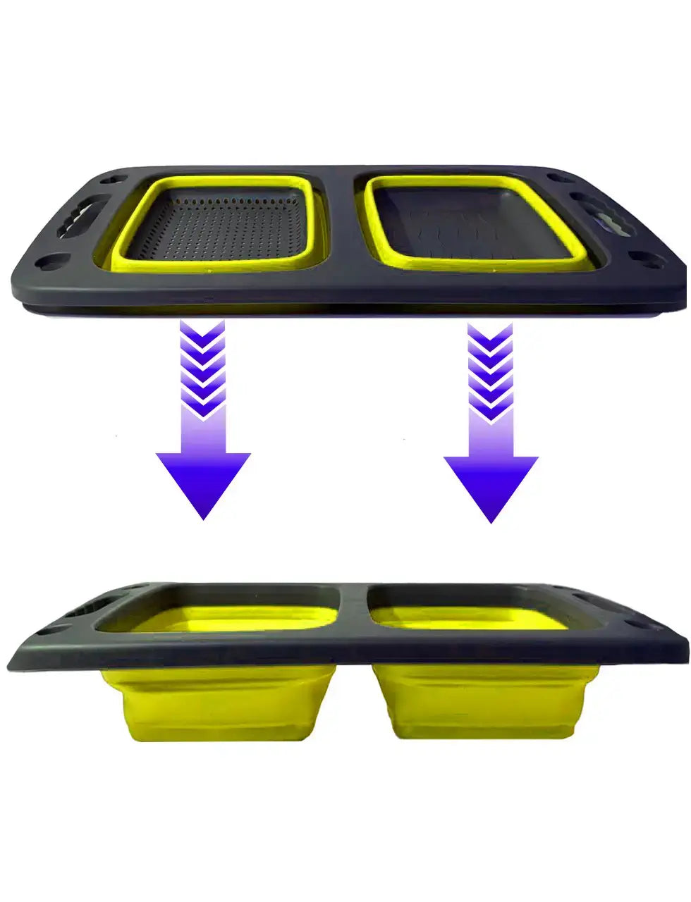 Доска-дуршлаг силиконовая складная миска-трансформер для овощей и фруктов 2 шт в одном
