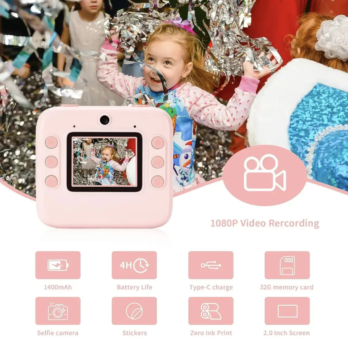 Фотокамера моментальной печати детская Instant Print Camera, 1080P Video for kids