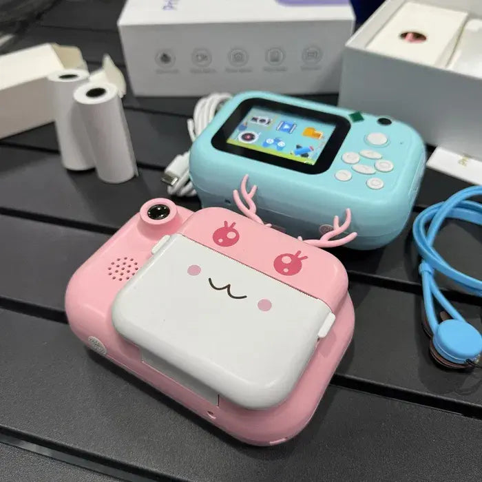 Голубой Детский фотоаппарат C11 с экраном моментальной печати фото "Рожки"