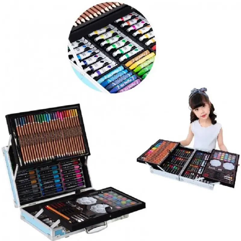 голубой Набор для рисования 145 предметов в алюминиевом чемоданчике