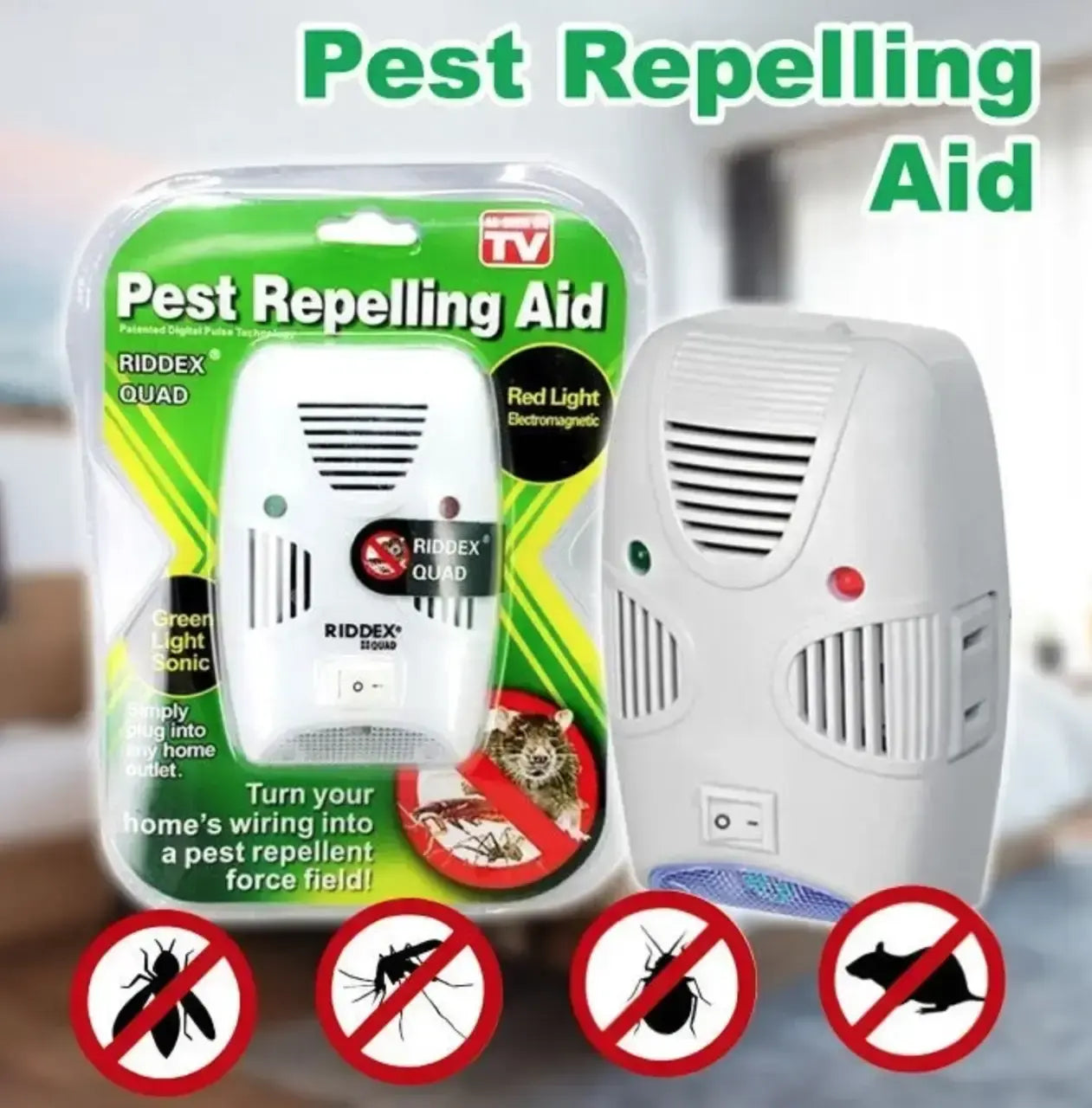 Ультразвуковой отпугиватель мышей насекомых Pest Repelling Aid Riddex, Электромагнитный отпугиватель грызунов