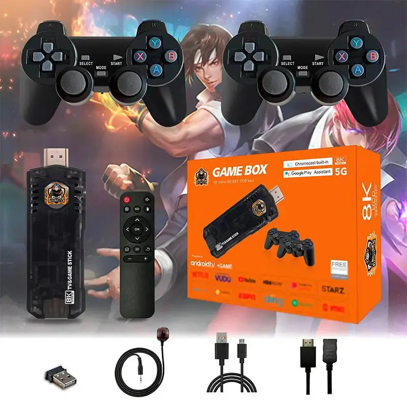Игровая ТВ приставка Game Box 8K 8X M98 Smart TV Stick 64GB геймстик с геймпадами + 10000 встроенных игр