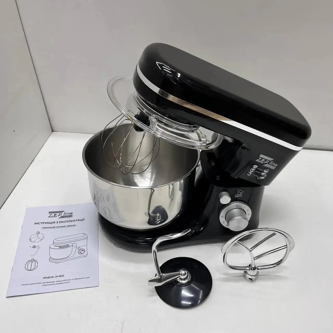 Тестомес Zepline ZP-9832 миксер с чашей 5л из нержавеющей стали 3500 Вт черный