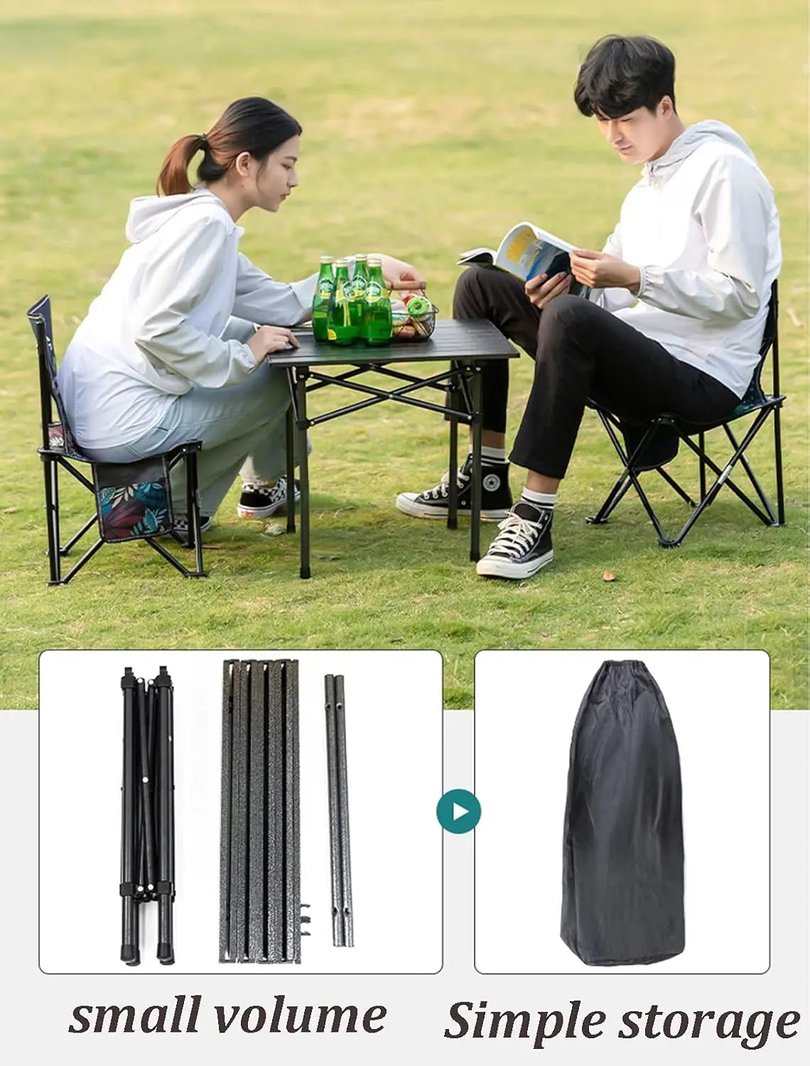 Стол + 2 стула STD-02 стол складной прямоугольный коричневый,(Д530*Ш550*В500мм), стулья металл+ткань (40*40*35), сумка