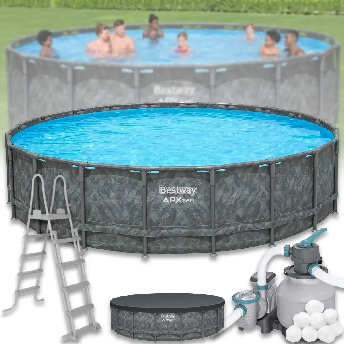 Каркасный круглый бассейн 549х132 см на 26 000 л с фильтр-насосом, лестницей, тентом Bestway 561KC