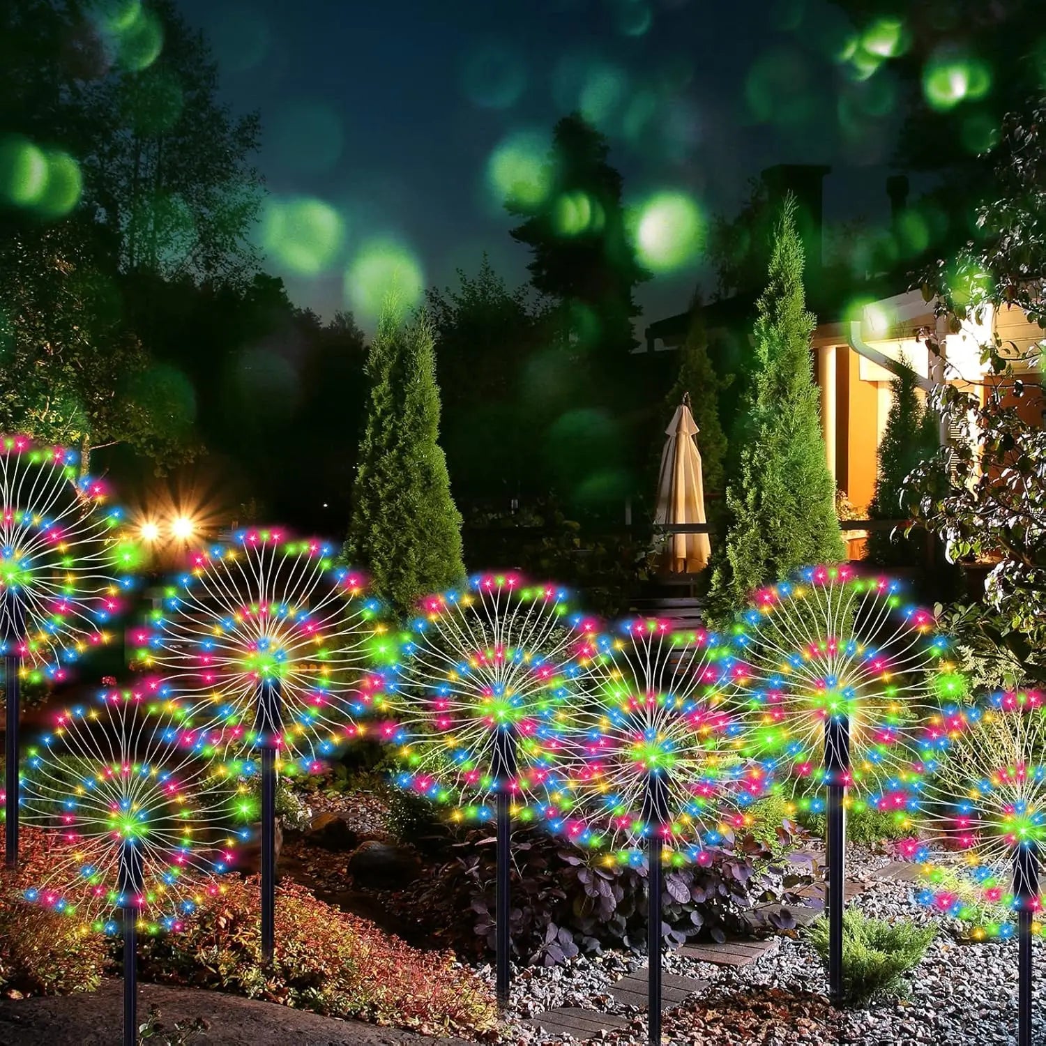 Садовые светильники "Салют" на солнечной батарее / уличный декор (SFK-41) для сада и двора, 2 шт