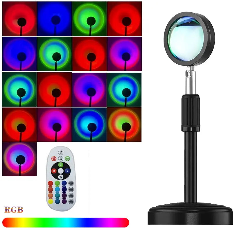 Sunset Lamp RGB 16 цветов - проекционный светильник заката, рассвета с пультом