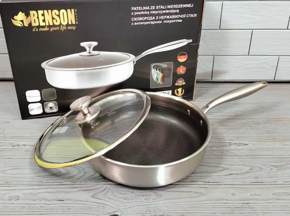 Глубокая сковорода из нержавеющей стали 28 см. Benson BN-588