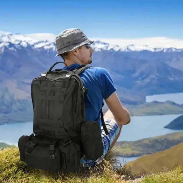 черный Рюкзак тактический с итогами Eagle B08 55 литр / Военный, штурмовой / Армейский