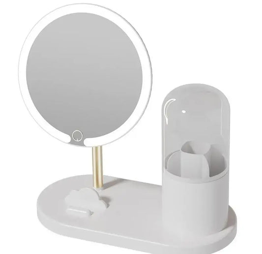 Зеркало с LED подсветкой круглое + тубус для хранения косметики (6016)