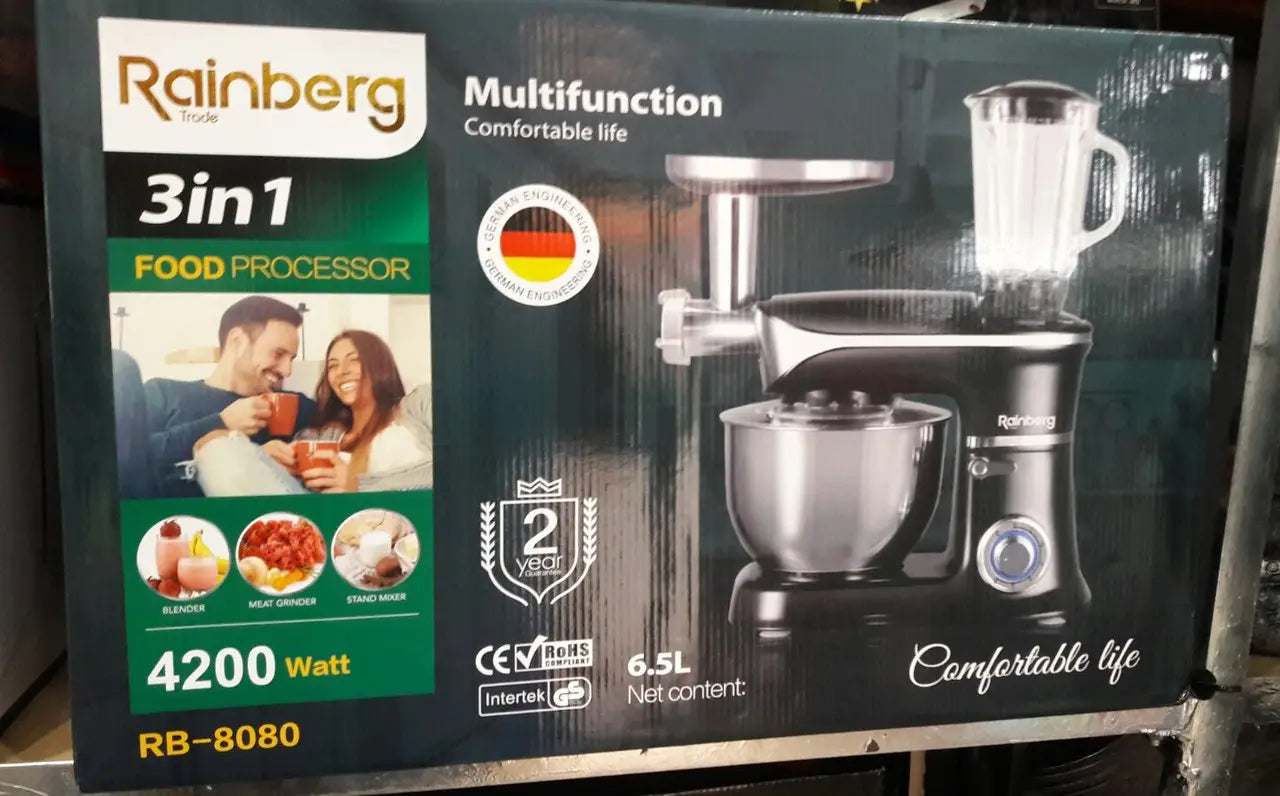 Кухонный комбайн 3 в 1 Rainberg RB-8080 Тестомес / Мясорубка / Блендер/ Планетарный миксер 4200В