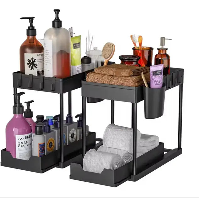 Органайзер двухуровневый с выдвижным ящиком для хранения и крючками