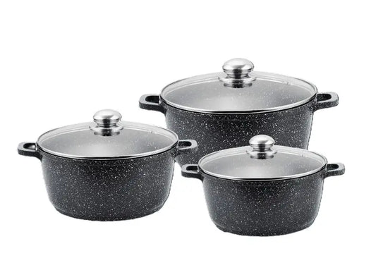 Кухонный набор кастрюль Benson BN-298 из литого алюминия и мармуровым антипригарным покрытием объемом 1.5/2.2/3.2 л.