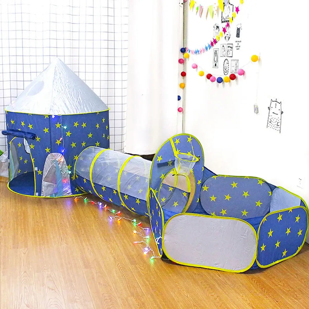 Детский игровой домик-палатка "Замок"  3в1 с туннелем и бассейном под шарики