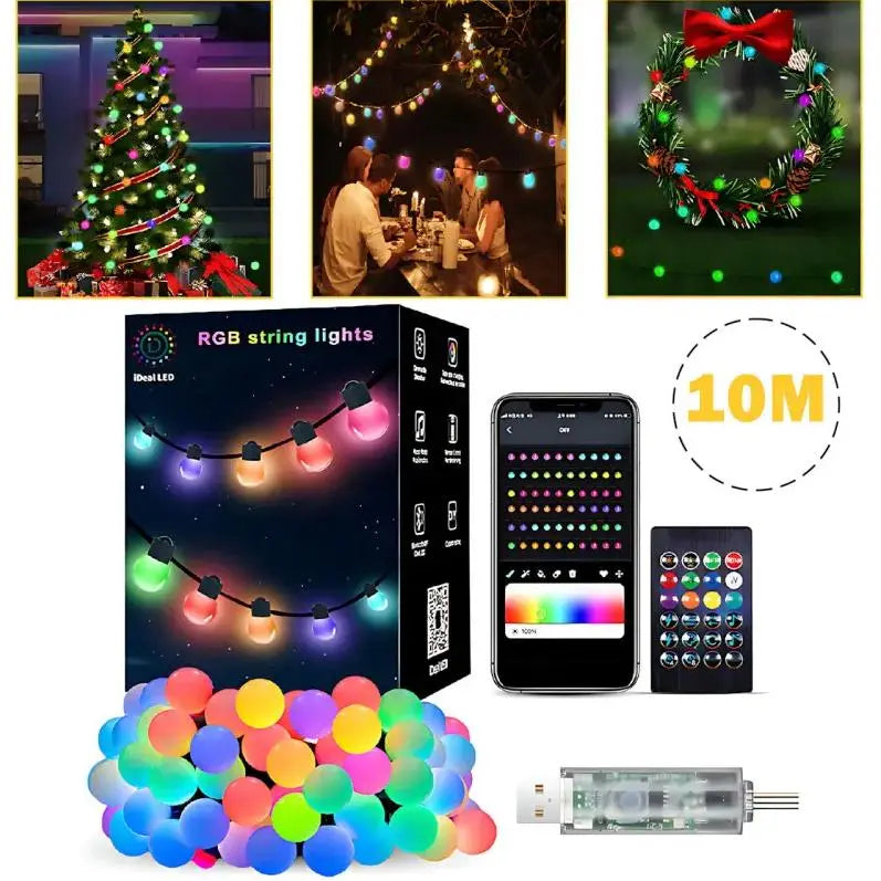 Гирлянда на елку матовый шарик 10 метров с пультом Usb Bluetooth управления с телефона модель (SFK-03)