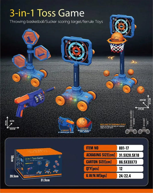 Детский тир 3в1 (801-17) баскетбол + пистолет + мобильная мишень