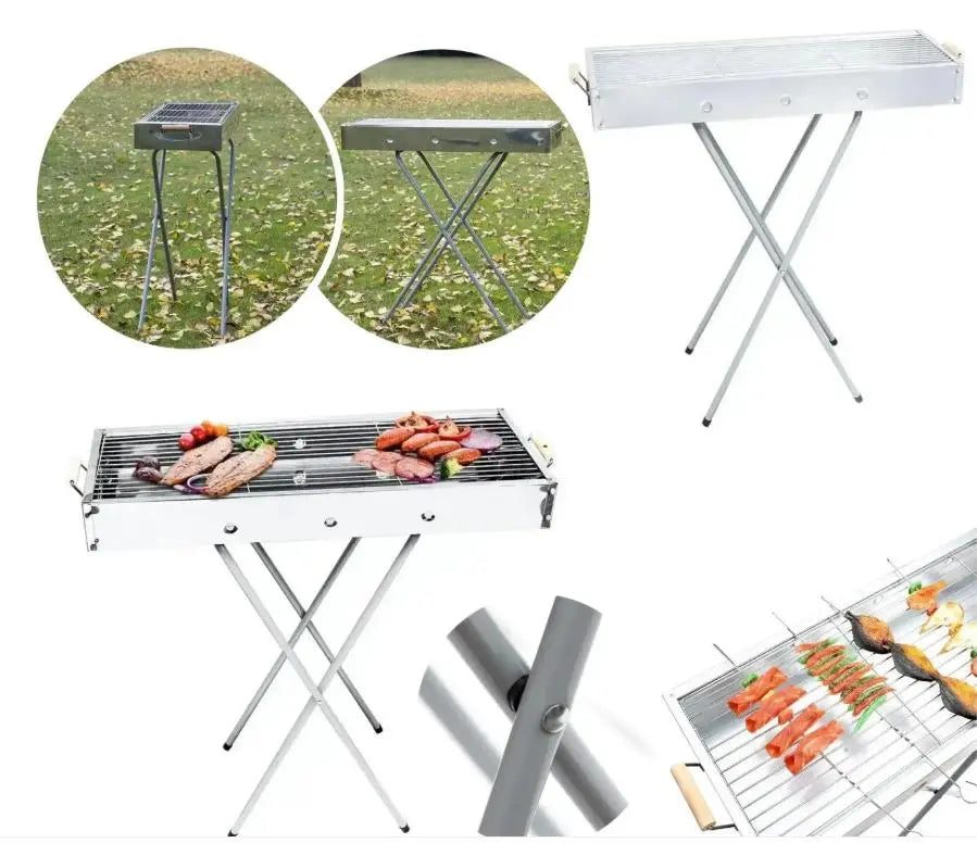 Переносной мангал барбекю гриль BARBECUE TRAY 770SS MD-008 70х30х70 см с решеткой, портативный металлический мангал