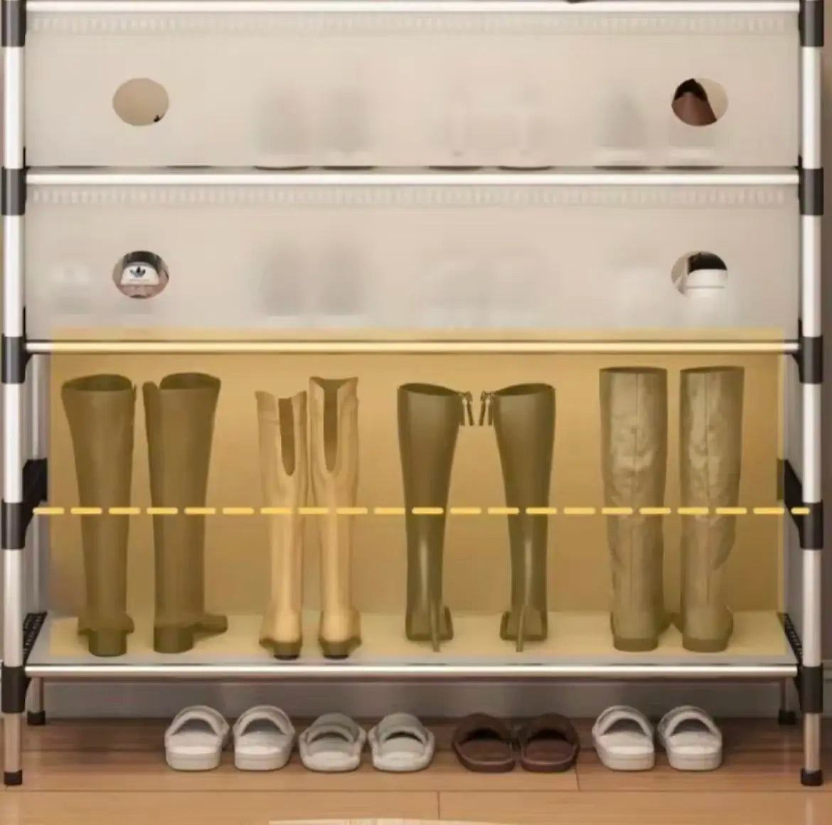 NEW Железная вешалка для одежды + подставка для обуви, 2 в одном, 4 полки  Бежевая