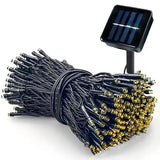 Гирлянда нить на солнечной батарее 500 LED 50 м черный провод желтый