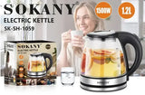 Стеклянный электрочайник 1500Вт Sokany SK-SH-1059, чайник с подсветкой на 1.2 л.