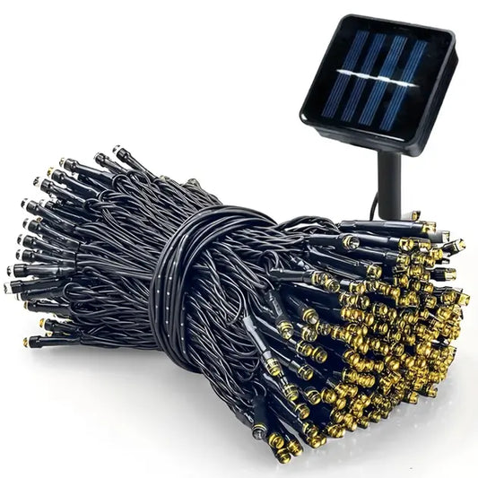Гирлянда нить на солнечной батарее 1500 LED 150 м черный провод желтый